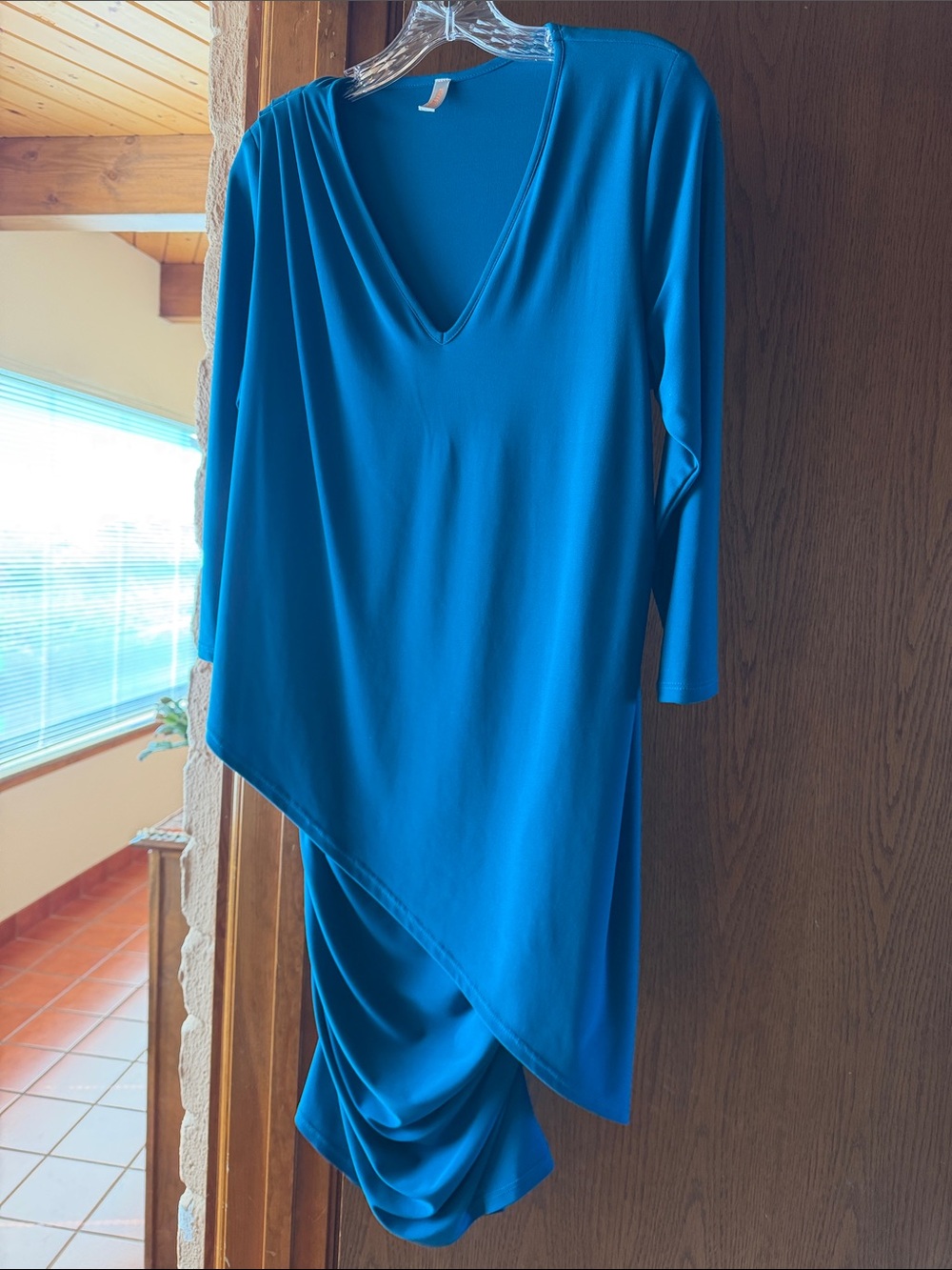 Last Tango Teal Asymmetrical V-Neck Draped Women's Dress
